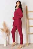 Basic Bae Full Size Notched Long Sleeve Top and Pants Set - Trendsi - Flyclothing LLC