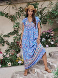 Ruffled Printed Tie Neck Cap Sleeve Dress - Trendsi - Flyclothing LLC