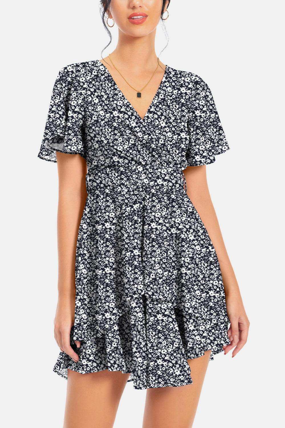 Surplice Neck Flutter Sleeve Dress - Trendsi - Flyclothing LLC