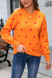 Polka Dot Round Neck Dropped Shoulder Sweater - Trendsi - Flyclothing LLC