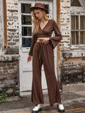 Tied Flare Sleeve Top and Pants Set - Trendsi - Flyclothing LLC