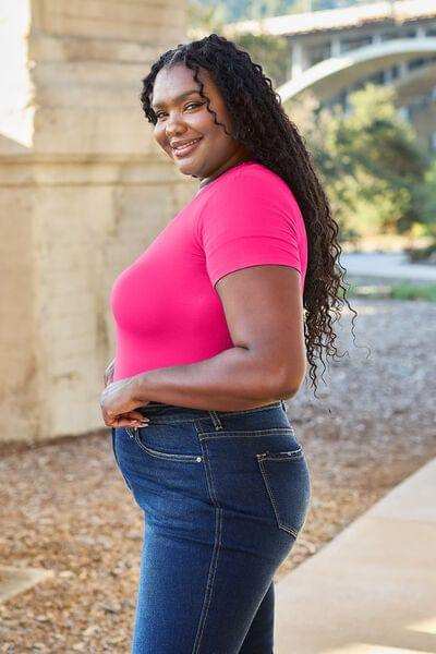 Basic Bae Full Size Round Neck Short Sleeve Bodysuit - Trendsi - Flyclothing LLC