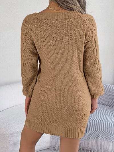 Cable-Knit Round Neck Sweater Dress - Trendsi - Flyclothing LLC