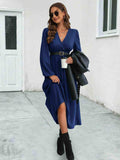 Surplice Neck Long Sleeve Midi Dress - Trendsi - Flyclothing LLC