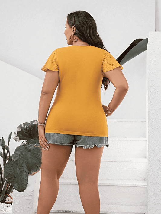 Plus Size Round Neck Blouse with Tie - Trendsi - Flyclothing LLC