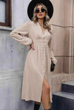 V-Neck Buttoned Slit Dress - Trendsi - Flyclothing LLC