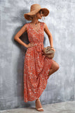 Printed V-Neck Tie Waist Maxi Dress - Trendsi - Flyclothing LLC