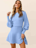 Round Neck Lantern Sleeve Sweater Dress - Trendsi - Flyclothing LLC