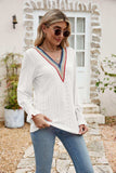 Eyelet Flounce Sleeve V-Neck Blouse - Trendsi - Flyclothing LLC