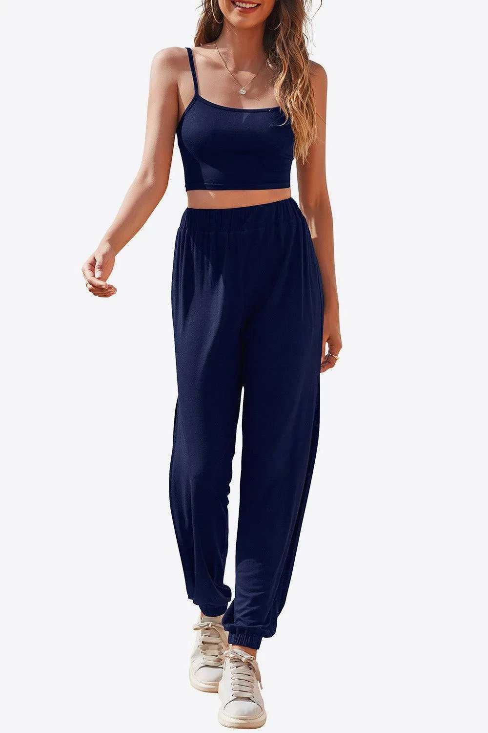 Cropped Cami and Side Split Joggers Set - Trendsi - Flyclothing LLC