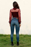 Mesh Long Sleeve Velvet Bodysuit - Trendsi - Flyclothing LLC