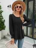 Smocked Round Neck Lantern Sleeve Blouse - Trendsi - Flyclothing LLC