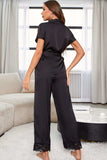 Surplice Neck Tie Waist Top and Pants Pajama Set - Trendsi - Flyclothing LLC