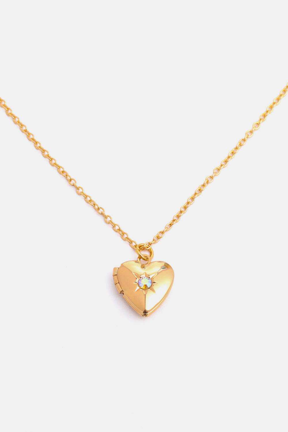 Zircon Heart Shape 14K Gold-Plated Pendant Necklace - Trendsi - Flyclothing LLC