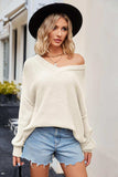V-Neck Ribbed Dropped Shoulder Knit Top - Trendsi - Flyclothing LLC