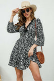 Printed Plunge Neck Flounce Sleeve Mini Dress - Trendsi - Flyclothing LLC