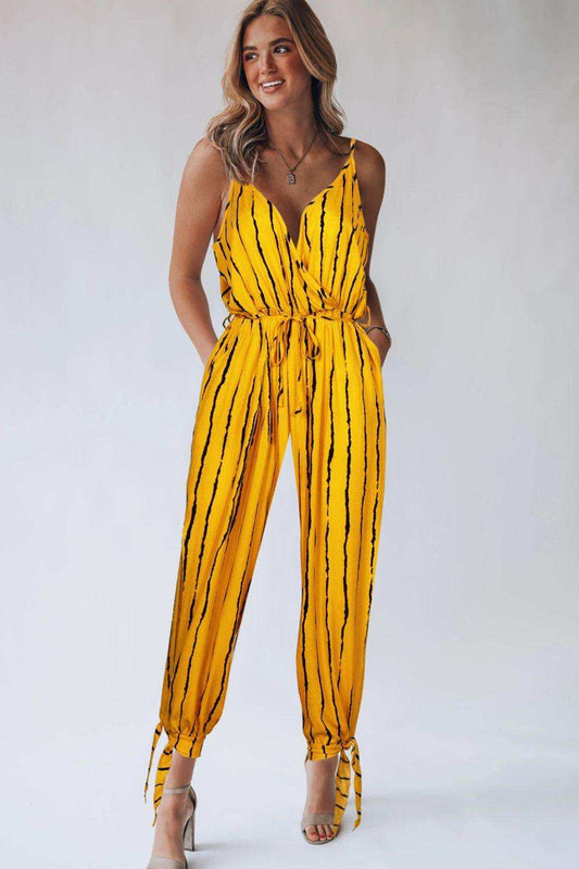 Striped Contrast Tie Ankle Spaghetti Strap Jumpsuit - Trendsi - Flyclothing LLC