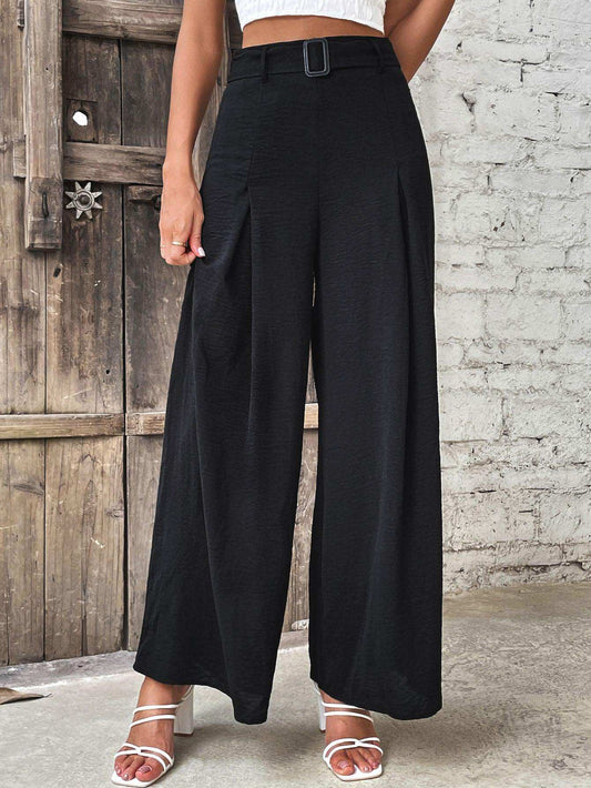 Ruched High Waist Wide Leg Pants - Trendsi - Flyclothing LLC