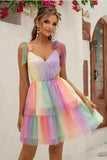 Gradient Tie-Shoulder Layered Dress - Trendsi - Flyclothing LLC