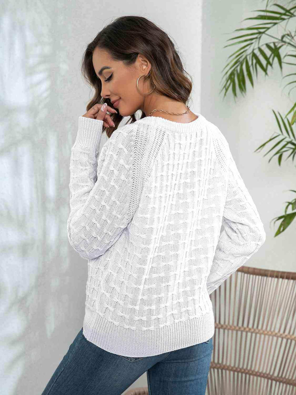 Decorative Button Long Sleeve Sweater - Trendsi - Flyclothing LLC