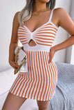 Striped Cutout Spaghetti Strap Knit Dress - Trendsi - Flyclothing LLC