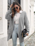 Open Front Rib-Knit Cardigan with Pockets - Trendsi - Flyclothing LLC