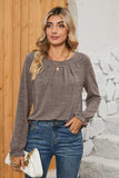 Ruched Round Neck Flounce Sleeve T-Shirt - Trendsi - Flyclothing LLC