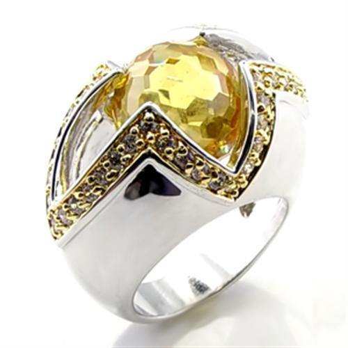 Alamode Reverse Two-Tone Brass Ring with AAA Grade CZ in Topaz - Alamode - Flyclothing LLC