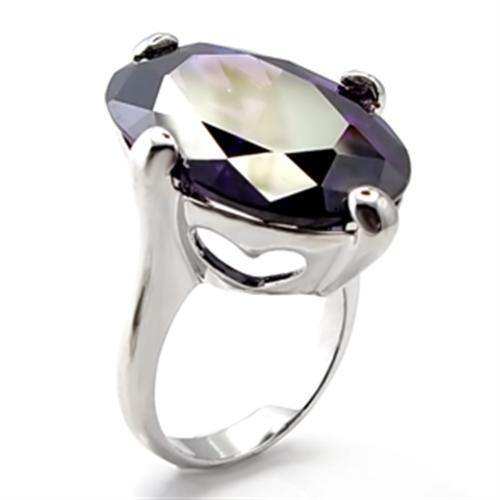 Alamode Rhodium Brass Ring with AAA Grade CZ in Amethyst - Alamode - Flyclothing LLC