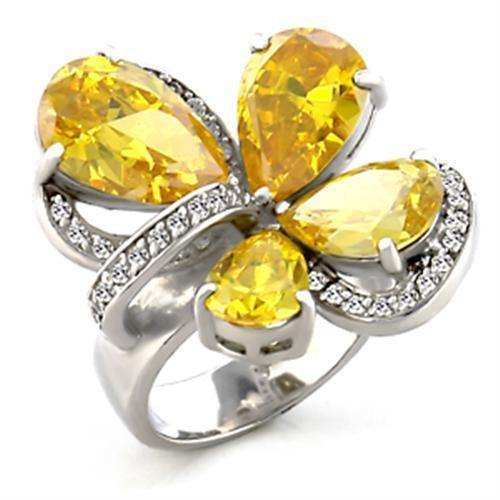 Alamode Rhodium Brass Ring with AAA Grade CZ in Topaz - Alamode - Flyclothing LLC