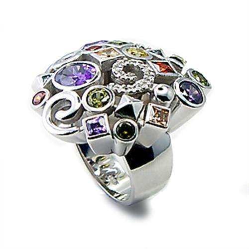 Alamode Rhodium Brass Ring with AAA Grade CZ in Multi Color - Alamode - Flyclothing LLC