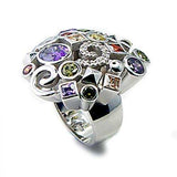 Alamode Rhodium Brass Ring with AAA Grade CZ in Multi Color - Alamode - Flyclothing LLC