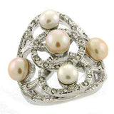Alamode Rhodium Brass Ring with Semi-Precious Pearl in Multi Color - Alamode - Flyclothing LLC