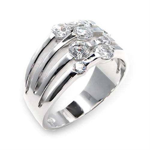 Alamode High-Polished 925 Sterling Silver Ring with AAA Grade CZ in Clear - Alamode - Flyclothing LLC