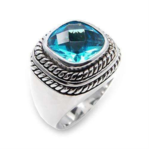 Alamode Rhodium 925 Sterling Silver Ring with Synthetic Spinel in Sea Blue - Alamode - Flyclothing LLC