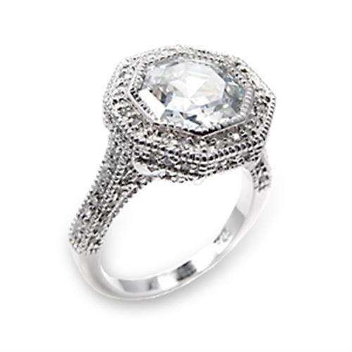 Alamode High-Polished 925 Sterling Silver Ring with AAA Grade CZ in Clear - Alamode - Flyclothing LLC