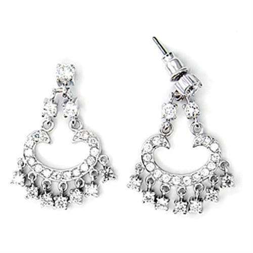 Alamode High-Polished 925 Sterling Silver Earrings with AAA Grade CZ in Clear - Alamode - Flyclothing LLC