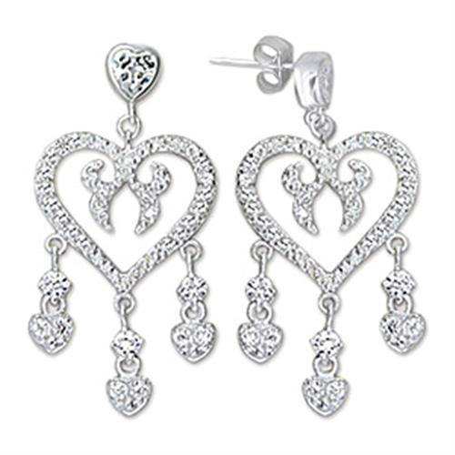 Alamode High-Polished 925 Sterling Silver Earrings with AAA Grade CZ in Clear - Alamode - Flyclothing LLC