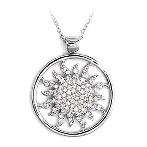 Alamode High-Polished 925 Sterling Silver Chain Pendant with AAA Grade CZ in Clear - Alamode - Flyclothing LLC