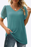 Swiss Dot Puff Sleeve V-Neck Tee - Trendsi - Flyclothing LLC