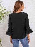 V-Neck Lace Detail Flounce Sleeve Blouse - Trendsi - Flyclothing LLC