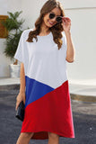 Color Block Round Neck Short Sleeve Dress - Trendsi - Flyclothing LLC