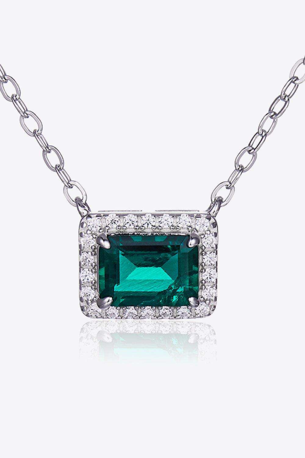 Lab-Grown Emerald Rectangle Pendant Necklace - Trendsi - Flyclothing LLC