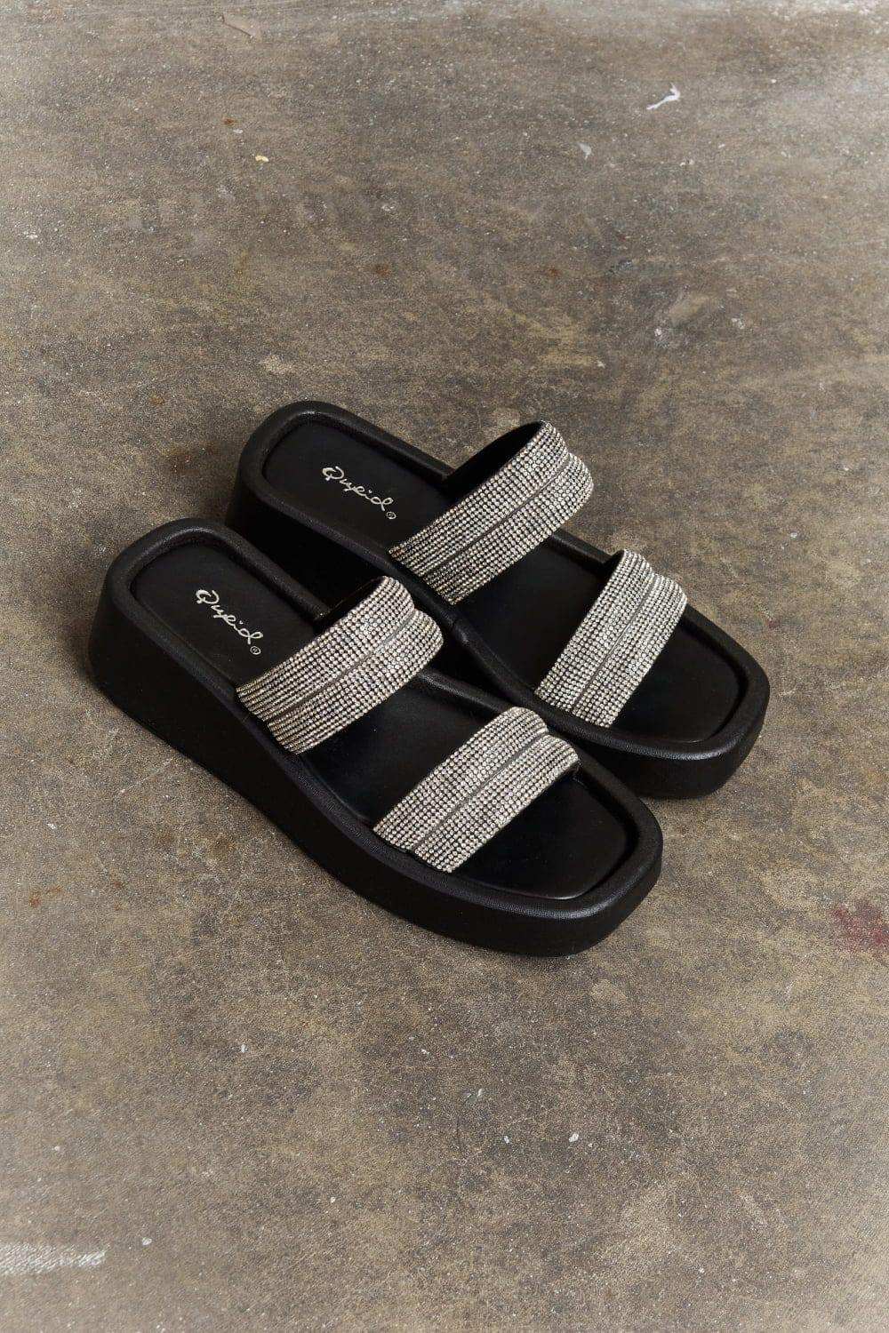Qupid Bright Mind Platform Wedge Rhinestone Sandal - Trendsi - Flyclothing LLC