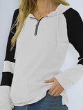 Waffle-knit Raglan Sleeve Zipper Front Hoody - Trendsi - Flyclothing LLC