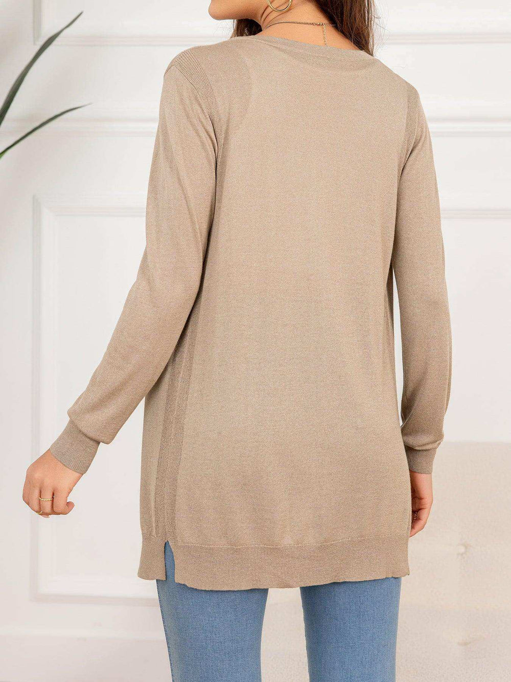 Button Down Slit Longline Cardigan - Trendsi - Flyclothing LLC