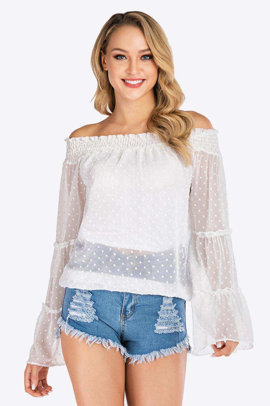 Swiss Dot Off-Shoulder Blouse - Trendsi - Flyclothing LLC