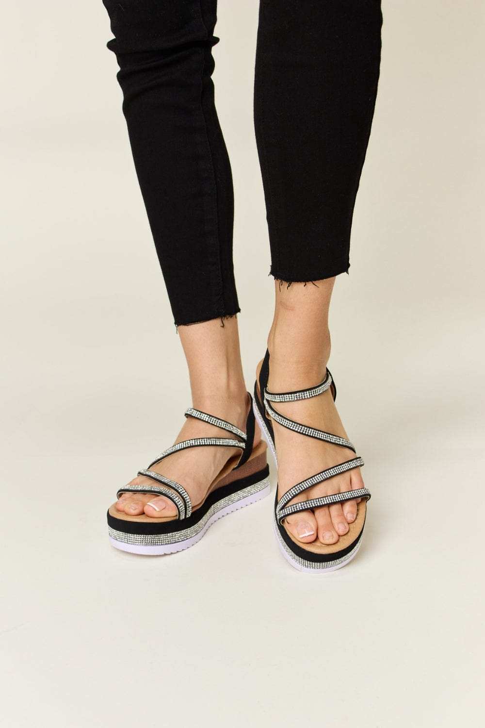 Forever Link Rhinestone Strappy Wedge Sandals - Trendsi - Flyclothing LLC