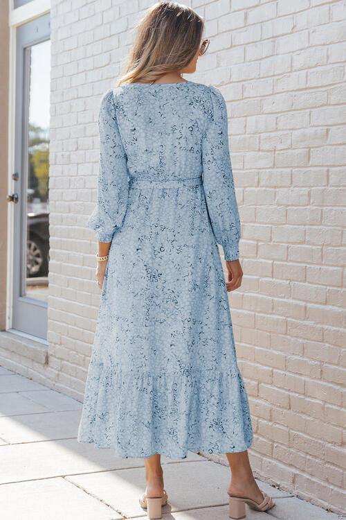 Printed Tie Front Ruffle Hem Dress - Trendsi - Flyclothing LLC