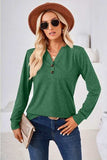 Notched Button Detail Long Sleeve T-Shirt - Trendsi - Flyclothing LLC